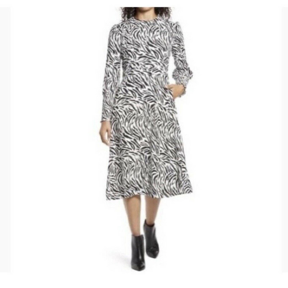 Halogen Women Dress Large A-line Long Sleeve Zebra Animal Print